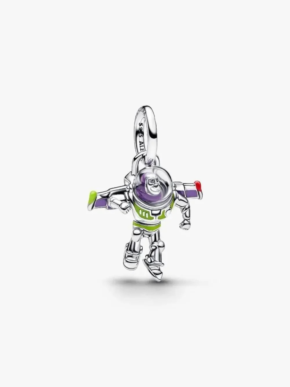 Pandora Silver Buzz Lightyear Charm with Green, Purple & Red Accents